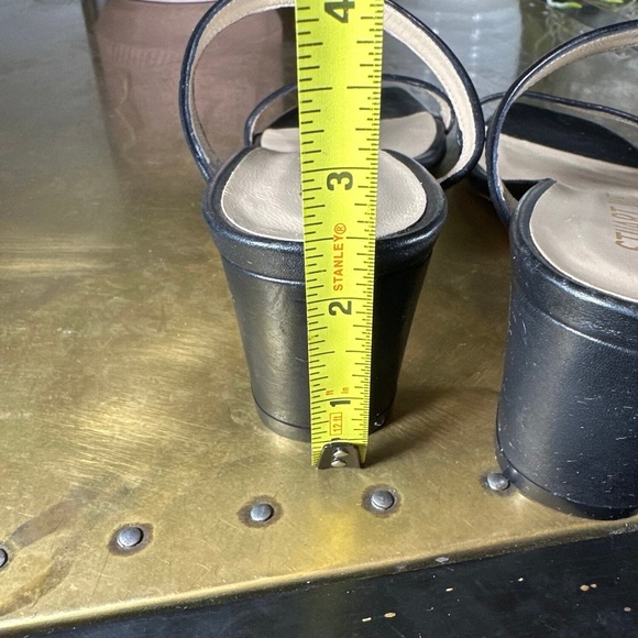 Stuart Weitzman Block Heel Sandal 7.5 Aleena Slide Two Strap Leather Chic Black - Picture 7 of 9